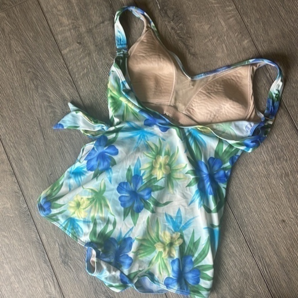 LL Bean swimsuit blue green floral one piece size 12 - Picture 5 of 7